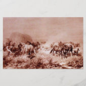 PAARDEN GRAZEN Antiek Bruin Sepia Briefpapier (Voorkant)