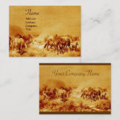 PAARDEN GRAZEN, goud metallic, bruin sepia Visitekaartje (Voorkant / Achterkant)