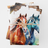 Paarden grazen in Waterverf Meadow Inpakpapier Vel (In situ)