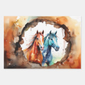 Paarden grazen in Waterverf Meadow Inpakpapier Vel (Voorkant)