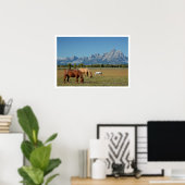 Paarden grazen in weiland, Teton Mountains Poster (Thuiskantoor)