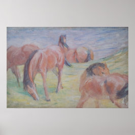 Paarden grazen landschap schilderij poster