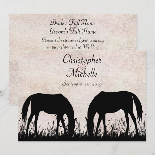 Paarden grazen ruitersport bruiloft uitnodiging (Voorkant / Achterkant)