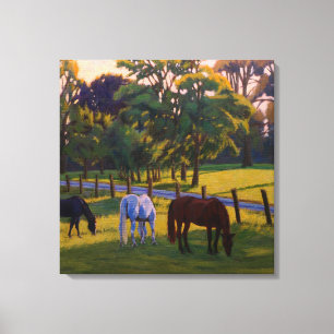 Paarden Grazend in Mooie Platteland Canvas Afdruk