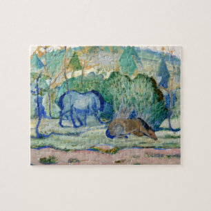 Paarden Grazing door Franz Marc, Vintage Fine Art Legpuzzel
