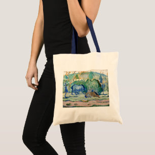 Paarden Grazing door Franz Marc, Vintage Fine Art Tote Bag