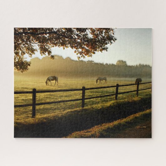 Paarden Grazing in zonnestralen Legpuzzel (Horizontaal)