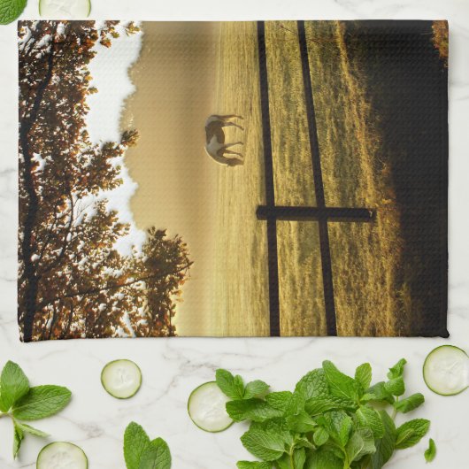 Paarden Grazing in zonnestralen Theedoek (Gevouwen)