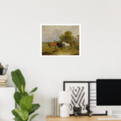 Paarden Grazing: Mares and Foals in a Field (olie Poster (Thuiskantoor)