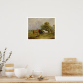 Paarden Grazing: Mares and Foals in a Field (olie Poster (Keuken)