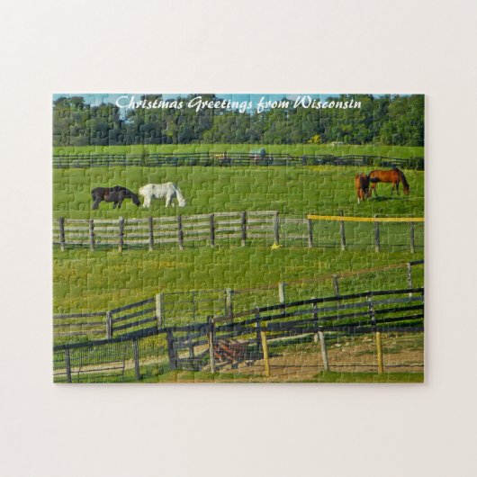 Paarden Grazing Wisconsin.kerstgroeten Legpuzzel (Horizontaal)