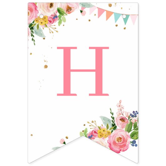 Paarden Happy Birthday Girl Pink Floral Saddle Pon Vlaggetjes (Tweede vlag)