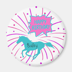 Paarden Happy Birthday roze Paarse Turquoise Magneet