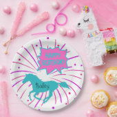 Paarden Happy Birthday roze Paarse Turquoise Papieren Bordje (Feest)