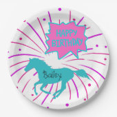 Paarden Happy Birthday roze Paarse Turquoise Papieren Bordje (Voorkant)