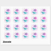 Paarden Happy Birthday roze Paarse Turquoise Vierkante Sticker (Vel)