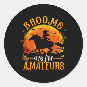 Paarden heks halloween Funny Brooms zijn voor Amat Ronde Sticker