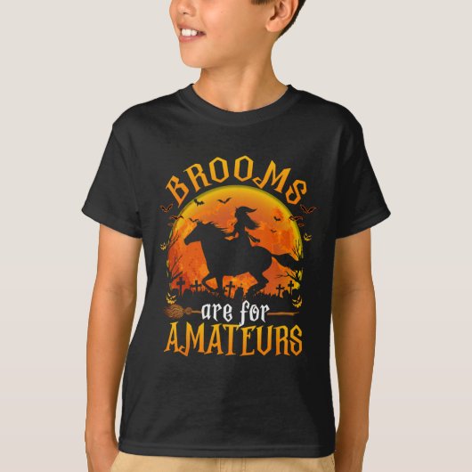 Paarden heks halloween Funny Brooms zijn voor Amat T-shirt (Voorkant)
