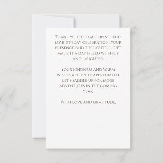 Paarden hippische elegante verjaardagsfeest bedankkaart (Achterkant)