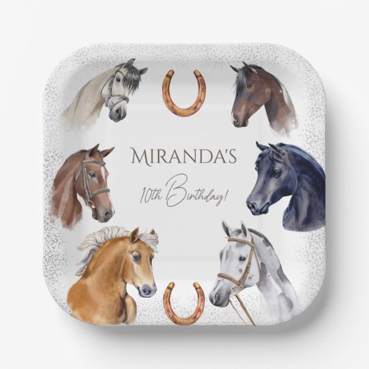 Paarden hippische elegante verjaardagsfeest papieren bordje (Voorkant)