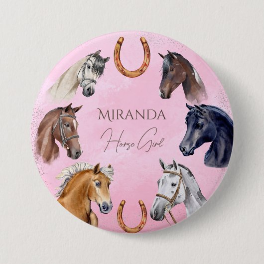 Paarden hippische elegante verjaardagsfeestgunsten ronde button 7,6 cm (Voorkant)
