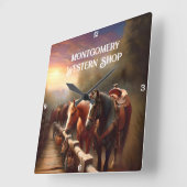 Paarden Hitched to a Rail Vierkante Klok (Hoek)