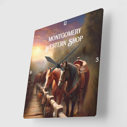 Paarden Hitched to a Rail Vierkante Klok (Hoek)