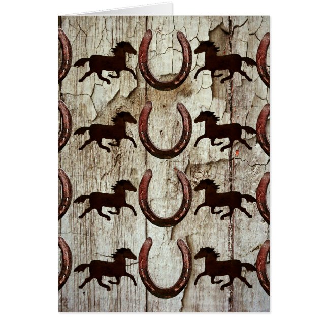 Paarden Hoefijzers op Barn Wood Cowboy Gifts (Voorkant)