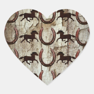 Paarden Hoefijzers op Barn Wood Cowboy Gifts Hart Sticker