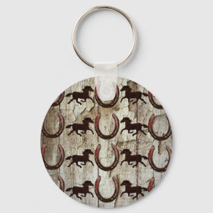 Paarden Hoefijzers op Barn Wood Cowboy Gifts Sleutelhanger