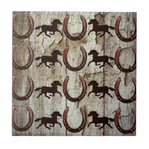 Paarden Hoefijzers op Barn Wood Cowboy Gifts Tegeltje