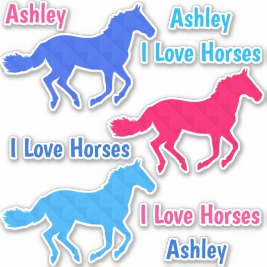 Paarden "I Love Horses" Eigen naam VinylStickers Sticker (Voorkant)