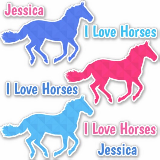 Paarden "I Love Horses" Eigen naam VinylStickers Sticker (Voorkant)