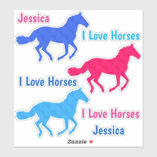 Paarden "I Love Horses" Eigen naam VinylStickers Sticker (Vel)