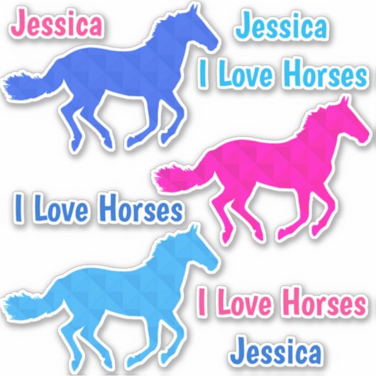 Paarden "I Love Horses" Eigen naam VinylStickers Sticker (Voorkant)