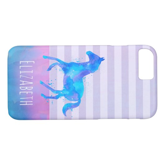 Paarden in Blauwe en Paarse Waterverf Persoonlijk Case-Mate iPhone Case (Achterkant (Horizontaal))