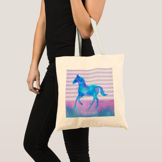 Paarden in Blauwe en Paarse Waterverf Persoonlijk Tote Bag (Voorkant (product))