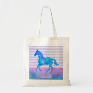 Paarden in Blauwe en Paarse Waterverf Persoonlijk Tote Bag