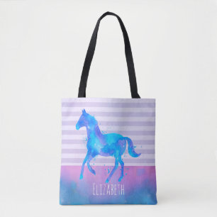 Paarden in Blauwe en Paarse Waterverf Persoonlijk Tote Bag