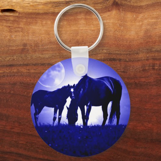 Paarden in Blue Night Sleutelhanger (Voorkant)