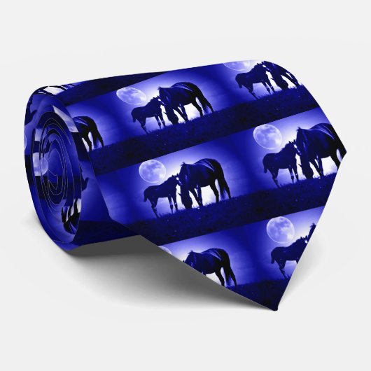 Paarden in Blue Night Stropdas (Opgerold)