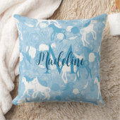 Paarden in de Field_Soft Blue Monogramed Pillow Kussen (Deken)