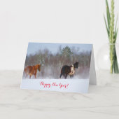 Paarden in de kaart van het sneeuwNieuwjaar (Voorkant)