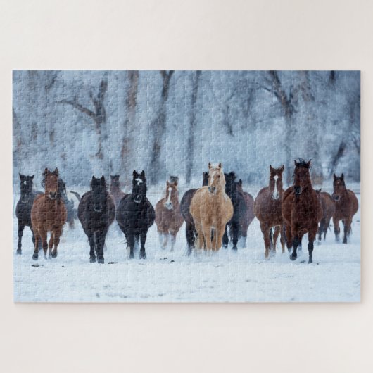 Paarden in de kou legpuzzel (Horizontaal)