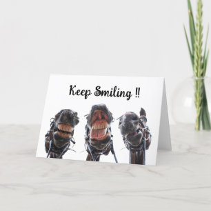 Paarden in de mond gekeken. 3 paarden lachend. bedankkaart