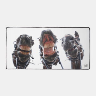 Paarden in de mond gekeken. 3 paarden lachend. bureaumat