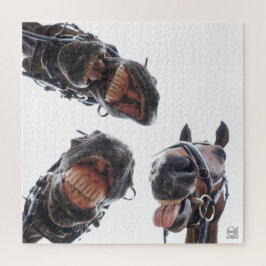 Paarden in de mond gekeken. 3 paarden lachend, hum legpuzzel