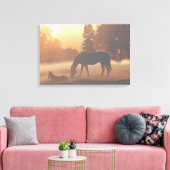Paarden in de Morning Fog Canvas Afdruk (Insitu (Woonkamer))