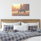 Paarden in de Morning Fog Canvas Afdruk (Insitu (Slaapkamer))