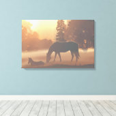 Paarden in de Morning Fog Canvas Afdruk (Insitu (Houten vloer))